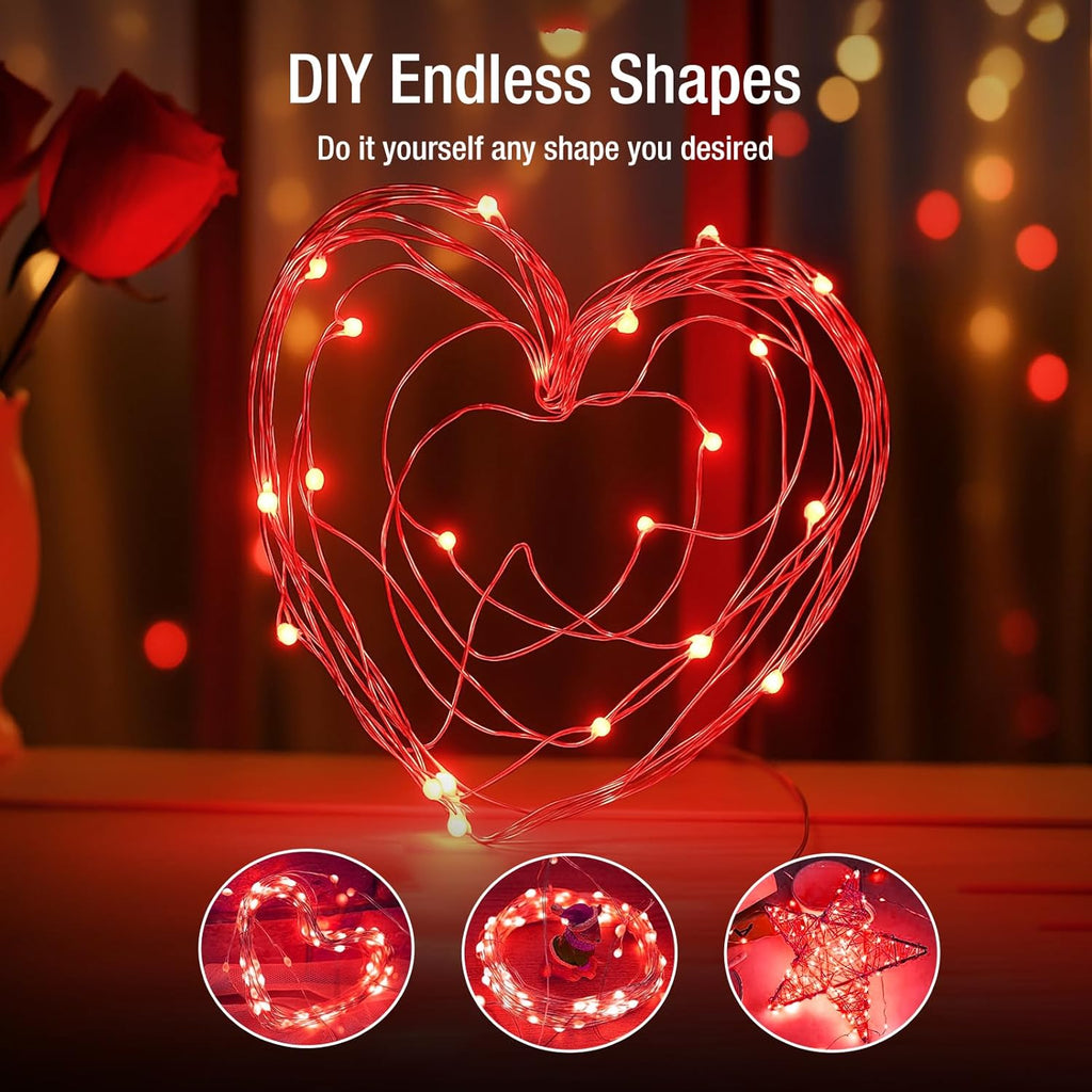 Skiennix 20 Pack Fairy Lights - 7ft Battery Operated LED Twinkle String Lights | Waterproof Red for DIY Decor