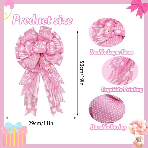 Montekin Large Baby Shower Bows - 20x11 Inch Wired Burlap Wreath Bow for Boys & Girls | Pink 2-Pack