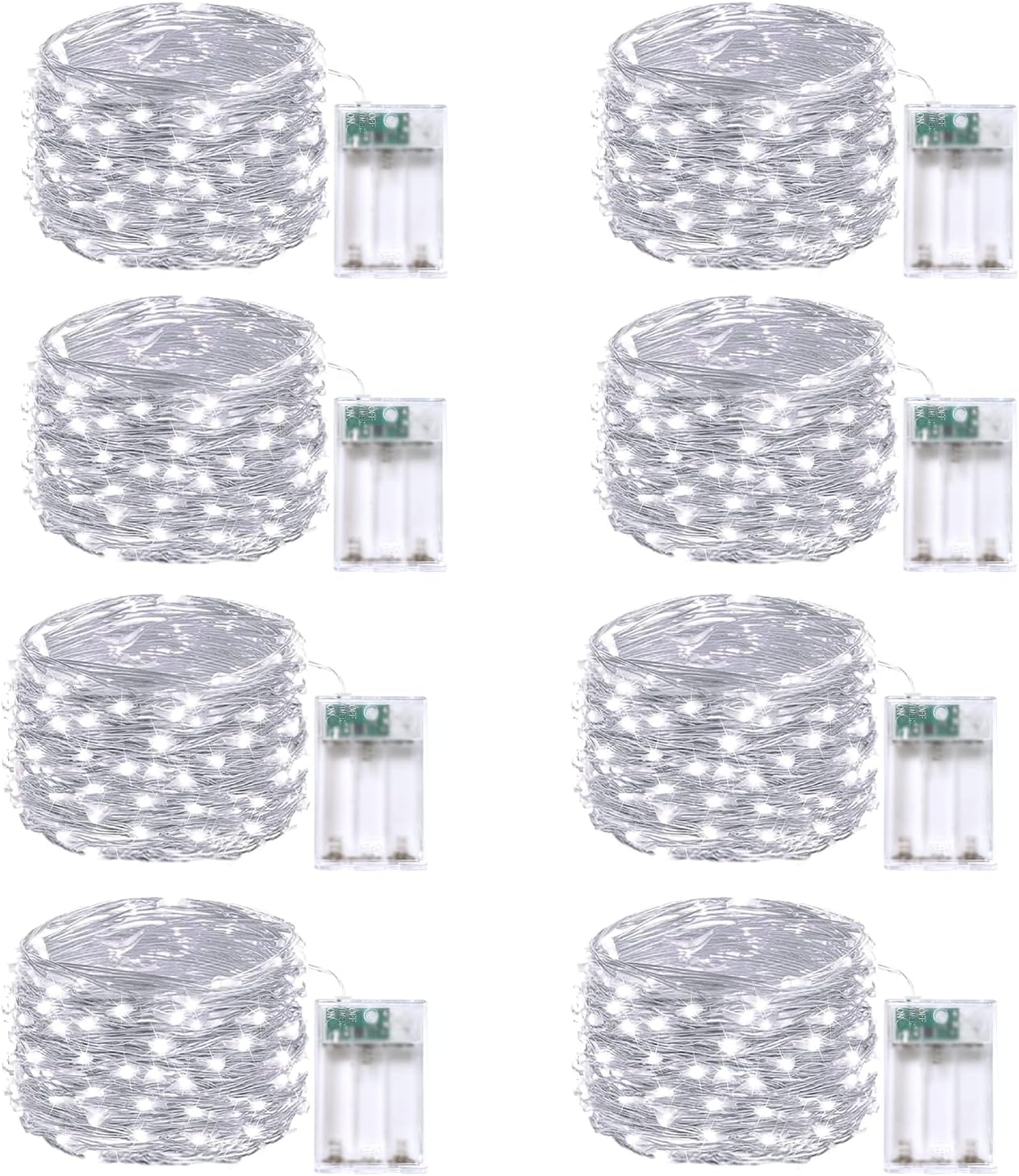 Skiennix 8-Pack Battery Operated Fairy Lights - Waterproof 16 FT 50 LED String Lights with Remote & Timer | Cool White Indoor/Outdoor Décor