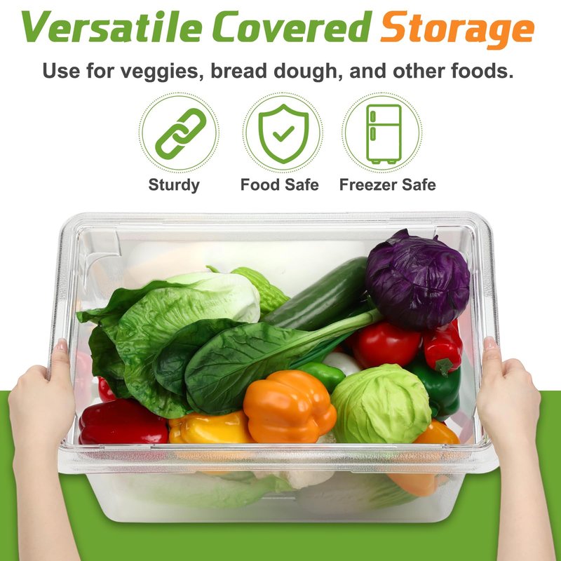 LOYIM 2 Pack 5 Gallon Polycarbonate Food Storage Box 18 x 12 Inch Commercial Food Storage Container Clear Vegetable Fruit Food Safe Storage Tote for Kitchen Restaurant Cafeteria