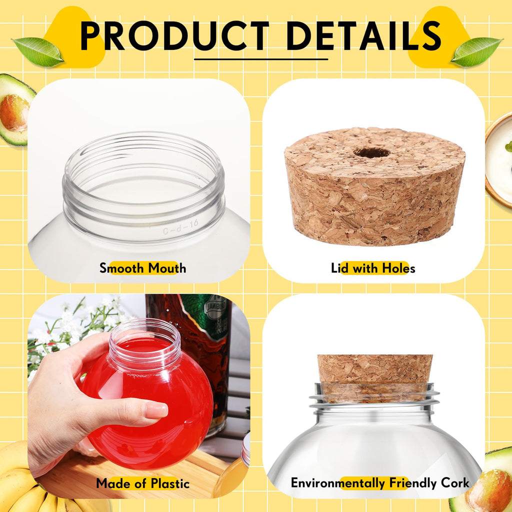 Yaomiao 24 Pcs 10oz/ 300ml Plastic Potion Bottles Empty for Drinks Mini Plastic Fish Bowl Ornament Cups Spherical Patron Bottle with Cork and Straws Bulb Cups for Carnival Party(Red)