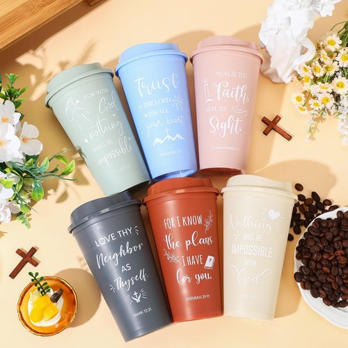Tioncy Reusable Christian Gifts for Women Men Bible Verse Plastic Tumblers with Lids 16 oz Inspirational Religious Coffee Cups Christian Gifts for Church(48pcs,Morandi)