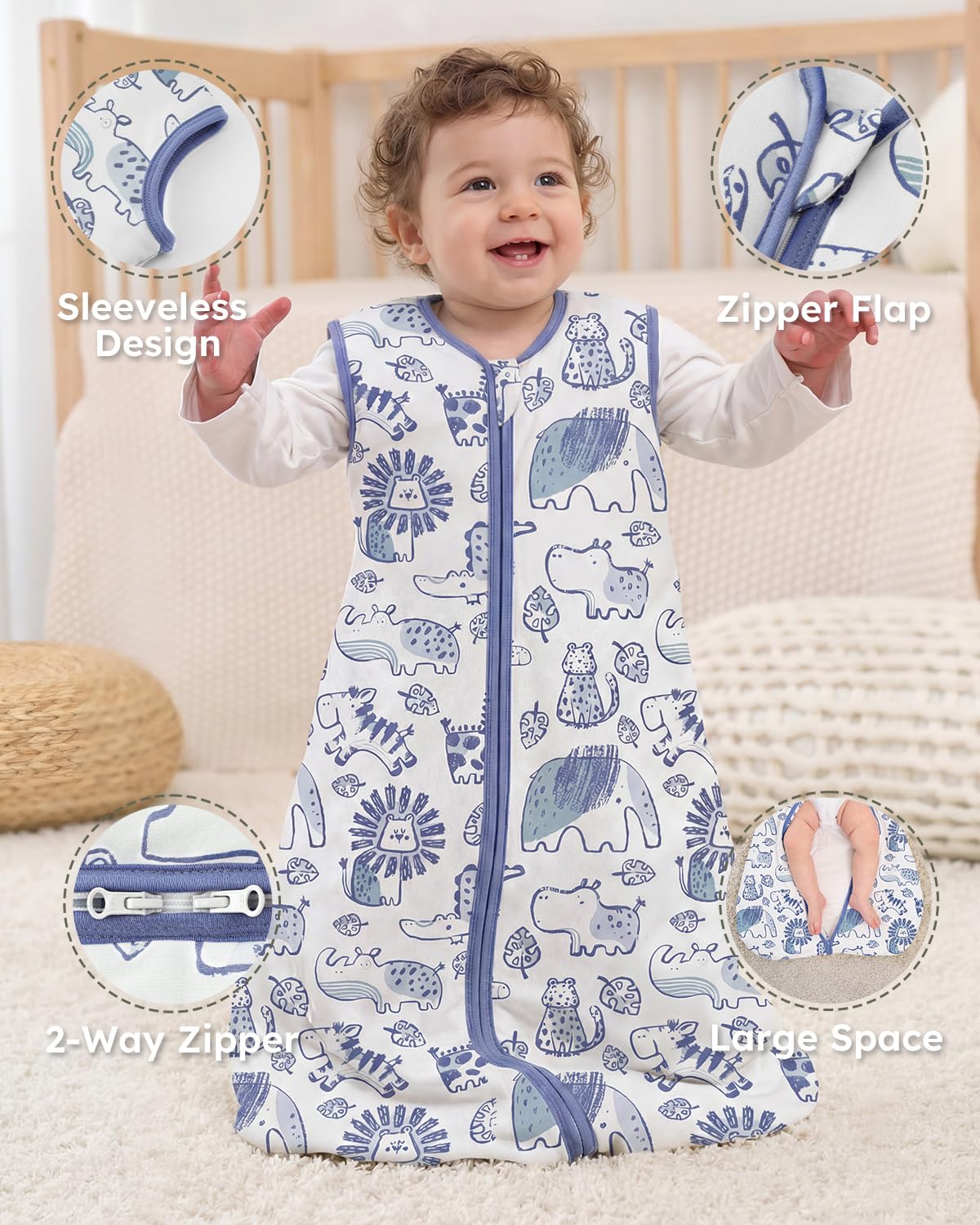 Yoofoss Baby Sleep Sack - 1.5 Tog Organic Cotton Wearable Blanket for 6-12 Months | Soft & Warm