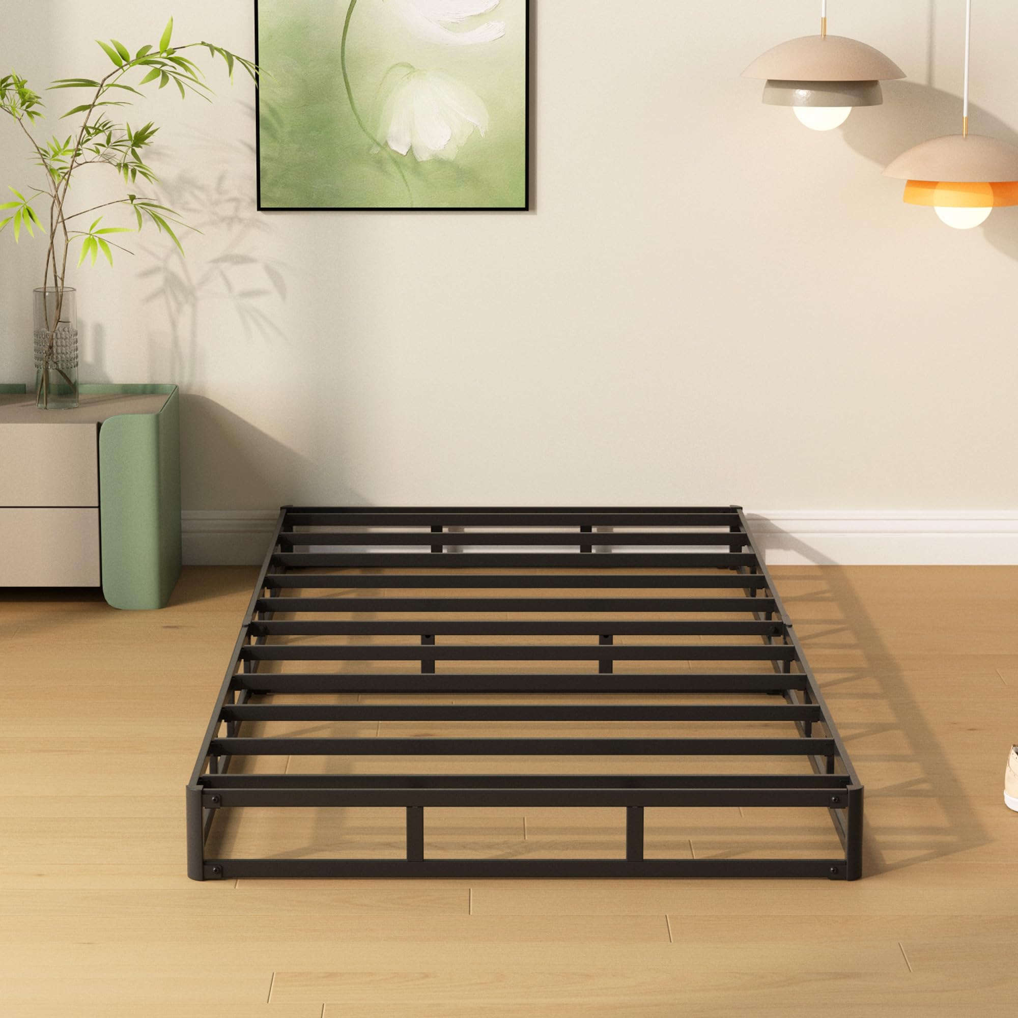 DiaOutro 4 Inch Low Profile Twin Box Spring with Fabric Cover, Heavy Duty Boxsping for Twin Bed, No Noise Mattress Foundation, Strong Metal Frame, Easy Assembly, Black