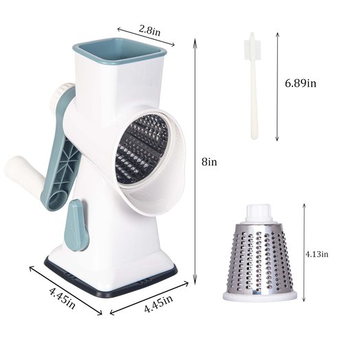Rotary Cheese Grater Cheese Shredder, Cheese Grater Handheld with Strong Suction Base,Kitchen Vegetable Slicer 3 Replaceable Stainless Drum Blades for Fruit, Food, Nuts,Easy to Use Clean (White)