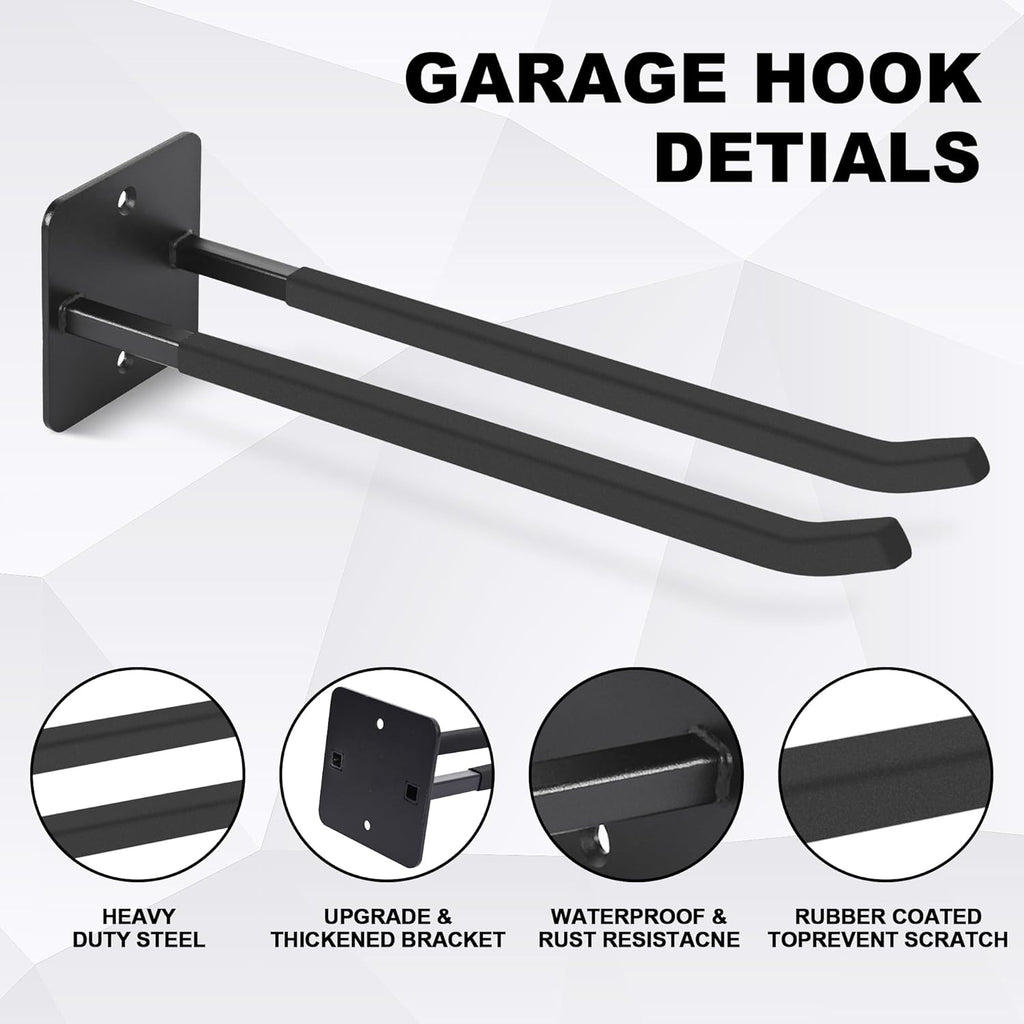 Skiennix 14-Inch Heavy Duty Garage Hooks - Extra Large Wall Mount Organizer for Tools & Equipment | 4-Pack