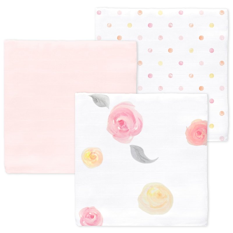 Amazing Baby Muslin Swaddle Blankets for Baby Girls, Newborn Receiving Blanket, 100% Cotton Baby Swaddle Wrap, Set of 3, XLarge 46x46 inches, Watercolor Bliss, Pink
