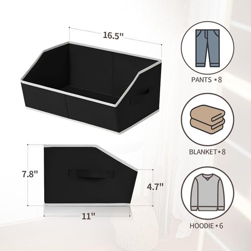 Homsorout Storage Baskets - Decorative Trapezoid Cube Organizer Bins with Handles, Black | 4 Pack for Home & Office