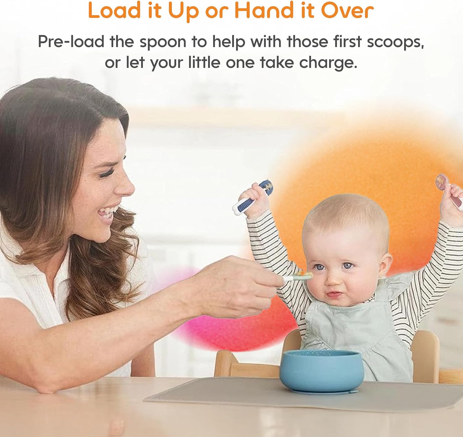NumNum Baby Spoons Set - GOOtensils for Self-Feeding | Silicone, BPA-Free, 2 Pack in Gray/Green for 6+ Months