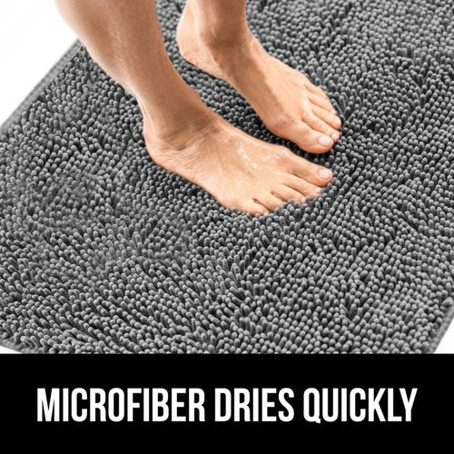 GORILLA GRIP Chenille Bath Rug Set - Gray Bath Rug (24x17) & Toilet Lid Cover (17.5x15) - Machine Washable