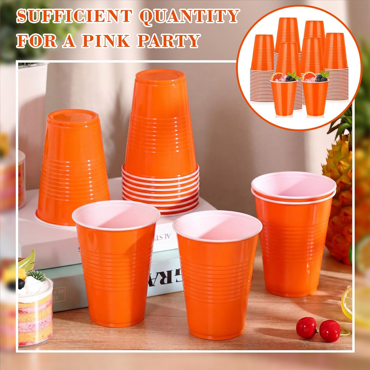 Skiennix 12oz Orange Plastic Cups - 150 Bulk Disposable Party Cups for Celebrations & Events