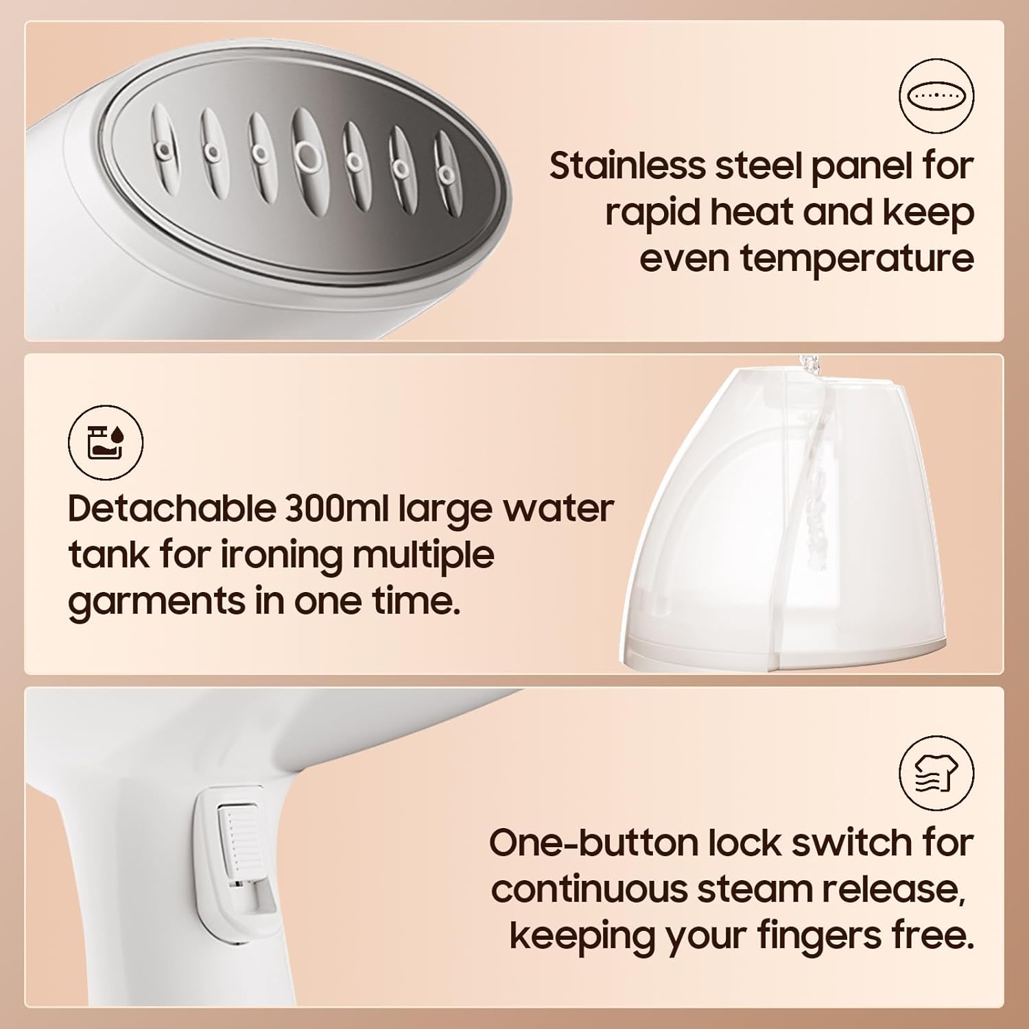 Skiennix Handheld Clothes Steamer - 1350W Portable Iron with Strong Steam for Home, Office & Travel