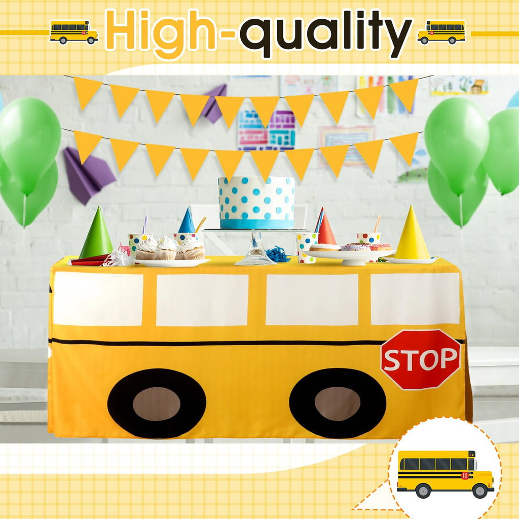Oudain 6 ft School Bus Tablecloth Birthday Party Decorations Table Cover Washable Fabric Polyester Rectangle Teacher Appreciation Party Decoration First Day of School Table Cover Protector