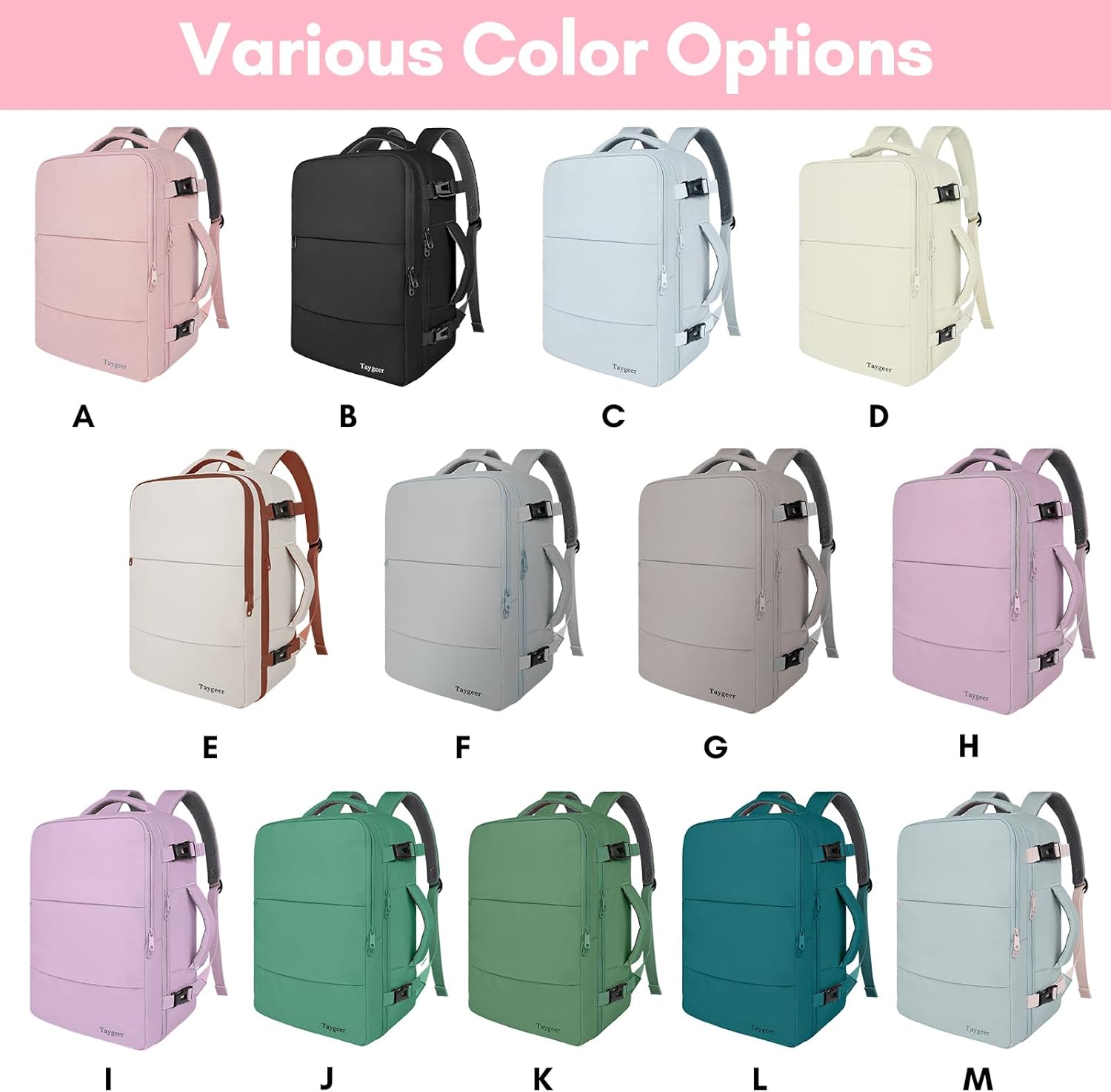 Taygeer Travel Backpack for Women - TSA-Approved 15.6" Laptop Bag with Water Bottle Pocket & Shoe Pouch | Pink