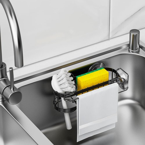 Cisily Kitchen Sink Caddy - Stainless Steel Sponge Holder & Organizer | 2 Installation Options (Suction & Adhesive)