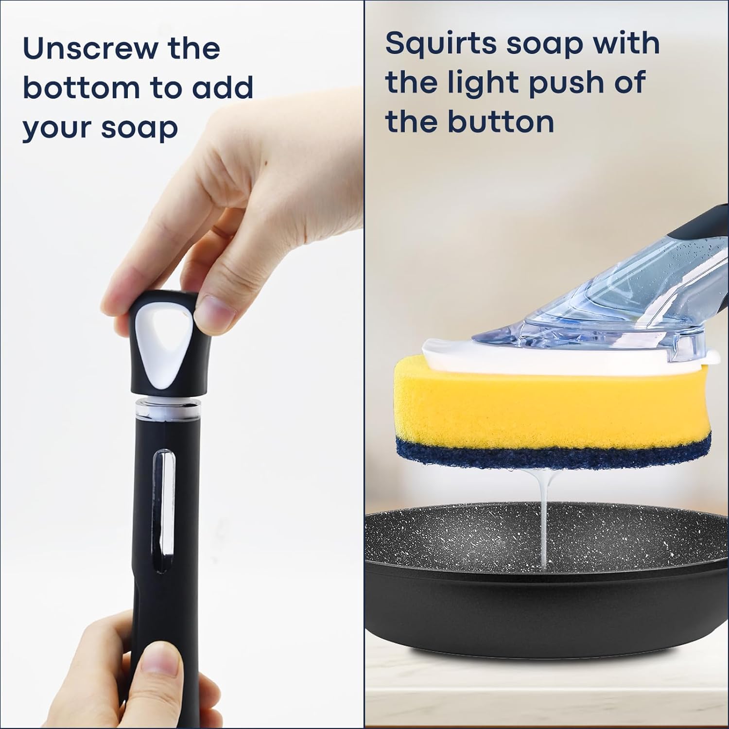 Skiennix Dish Brush Set - Soap Dispensing Brush with Holder & 2 Sponge Refills for Easy Cleaning