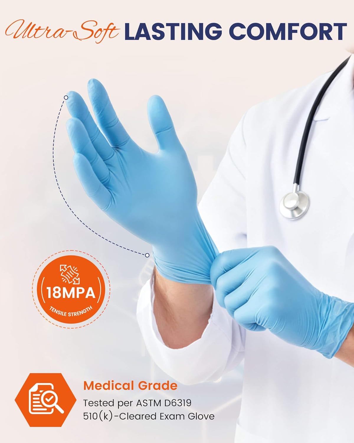 Amarynth Premium Disposable Gloves - Latex-Free, Powder-Free, Textured Fingertips - 100 Count for Lab, Kitchen & More