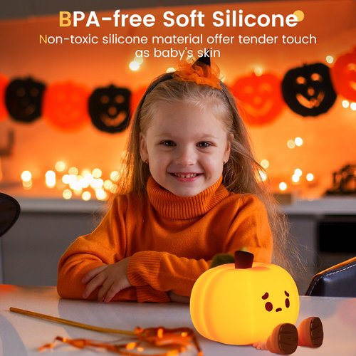 YR YRHH-PET Sad Pumpkin Night Light, Cute Halloween Decor, LED Squishy Light With Feet, Dimmable Light Up for Kids Sleep, Silicone Rechargeable Bedside Touch Lamp, Dorm Room Funny Lamp