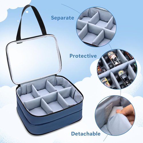 LUXJA Double Layer Storage Bag - PVC Carrying Case for Hot Wheels Monster Trucks | Holds 14 Cars, Blue