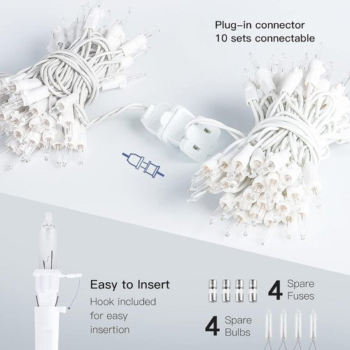 Hopolon Mini String Lights - 50-Count Clear Christmas Lights with White Wire | Warm White for Holiday Decor