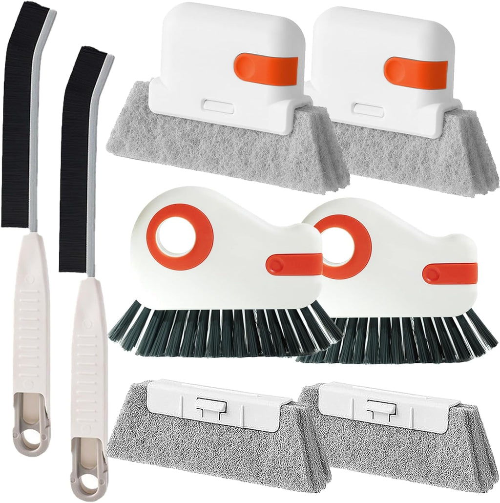 Skiennix Window Sill Cleaner Tool - Hard Bristle Multifunctional Gap Scrub Brush | 8-Piece Home Essentials Set