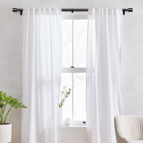 IFELS Heavy Duty Curtain Rods - Adjustable 66 to 120 Inch Black Drapery Rod for Farmhouse & Living Room