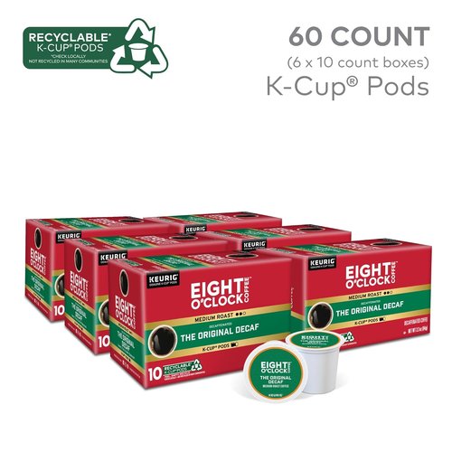 Eight O'Clock Coffee Decaf Medium Roast K-Cup Pods - Single-Serve, 60 Count for Easy Brewing