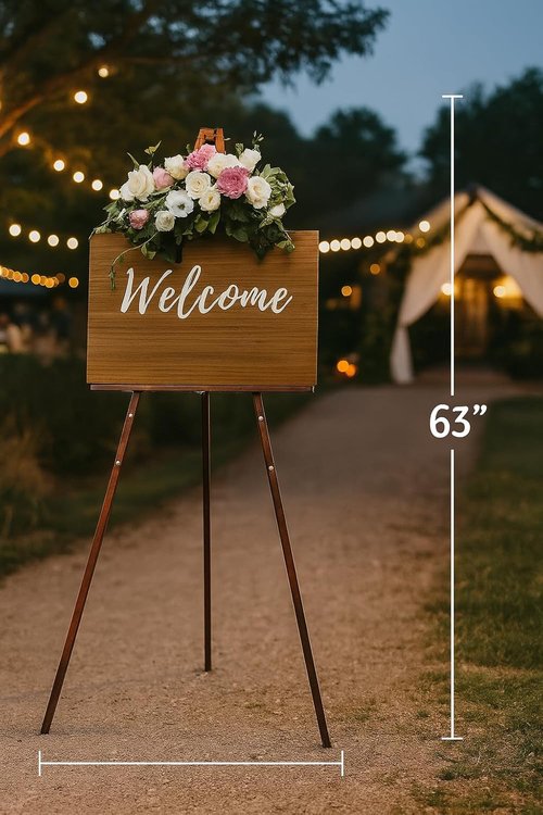 Conda 63" Wooden Tripod Artist Display Easel - Adjustable A-Frame Stand for Weddings & Art Display