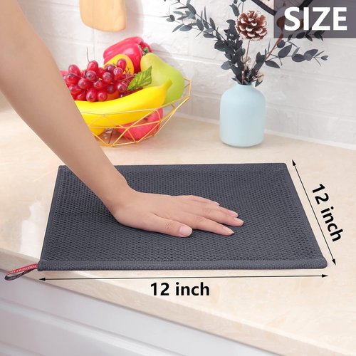 Homaxy 100% Cotton Dish Cloths - Ultra Soft, Absorbent & Quick Drying | 12x12 Inches, Dark Grey, 6-Pack