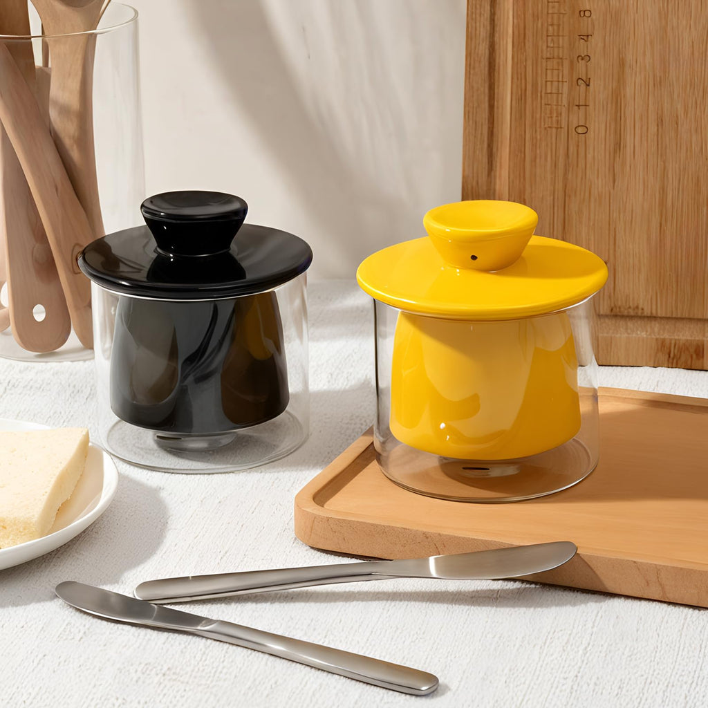 FrutPunch Butter Crock, French Butter Dish,Butter Crock with Visible Water Line, Glass Butter Keeper with Ceramic Lid for Spreading Butter, Mother's Day Butter Dish Gift,