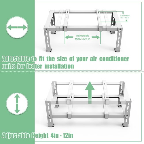 Memrita Mini Split Ground Stand for 9,000-24,000 BTU Air Conditioners Heat Pump System, Heavy Duty Adjustable Mini Split Stand for Outdoor AC Unit, Condenser Base