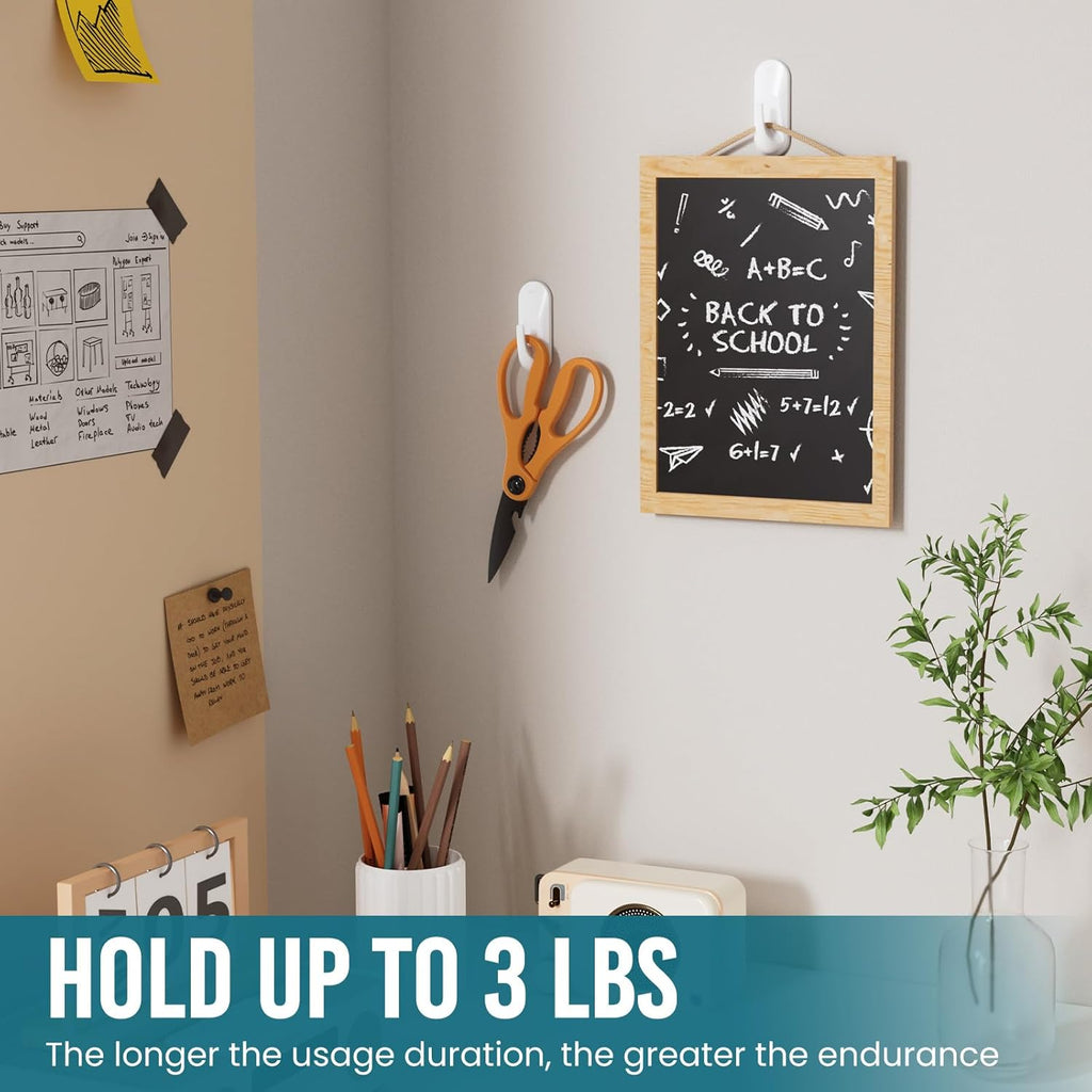 TAILI Heavy-Duty Adhesive Hooks - No Damage Utility Hooks for Walls | Removable & Reusable, White, 6 Pack