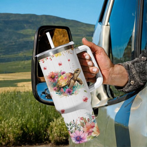 Caiibaoob Turtles Gift - 40oz Insulated Stainless Steel Tumbler with Handle (Turtle Theme)