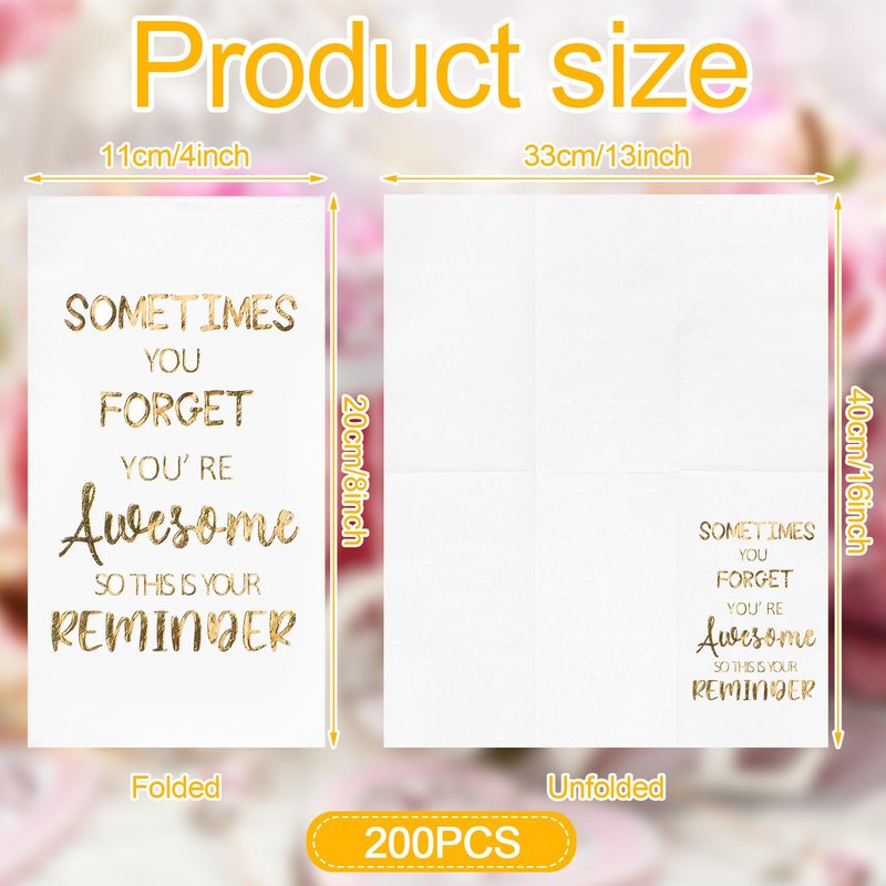 Lincia 200 Pcs Thank You Gifts Napkins Disposable Paper Napkins Inspirational Gifts for Women Men Coworker Employee Appreciation Students Graduation Elegant Metallic Foil Cocktail Napkins (White)