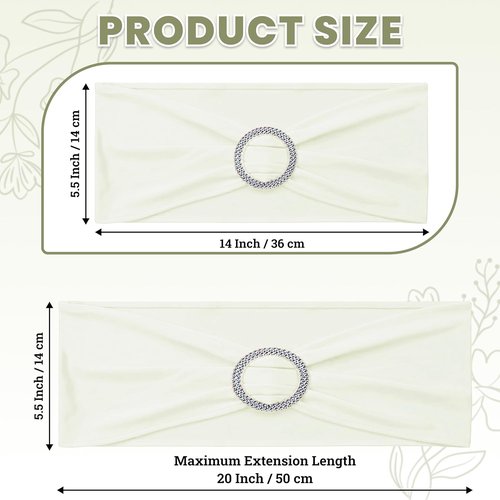MDS Spandex Chair Sashes - Premium Stretch Covers with Buckle Slider | Universal Fit for Weddings & Events - Ivory (Pack of 25)