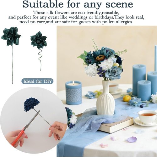 Idyllic Blue Artificial Flower Box - Elegant Wedding Table Centerpiece | Ready-to-Use Floral Arrangement