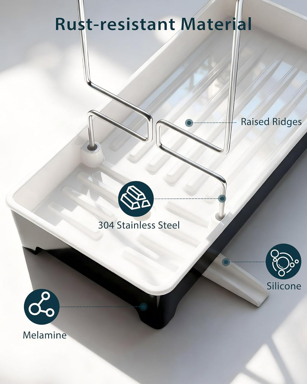 Skiennix Minimalist Sink Caddy - Rustproof Sponge Holder with 304 Stainless Steel Brush Holder | Large Black Countertop Organizer