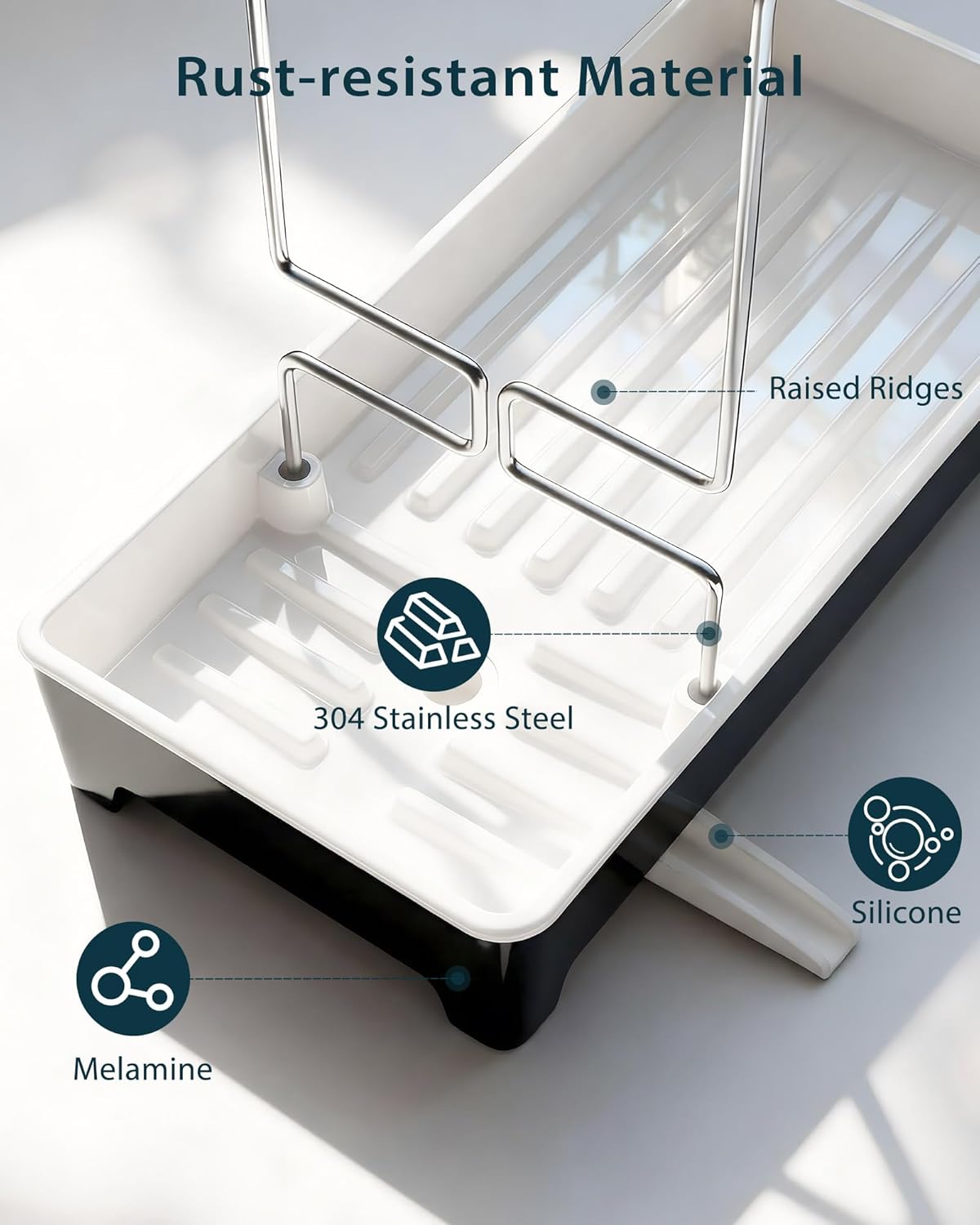 Skiennix Minimalist Sink Caddy - Rustproof Sponge Holder with 304 Stainless Steel Brush Holder | Large Black Countertop Organizer