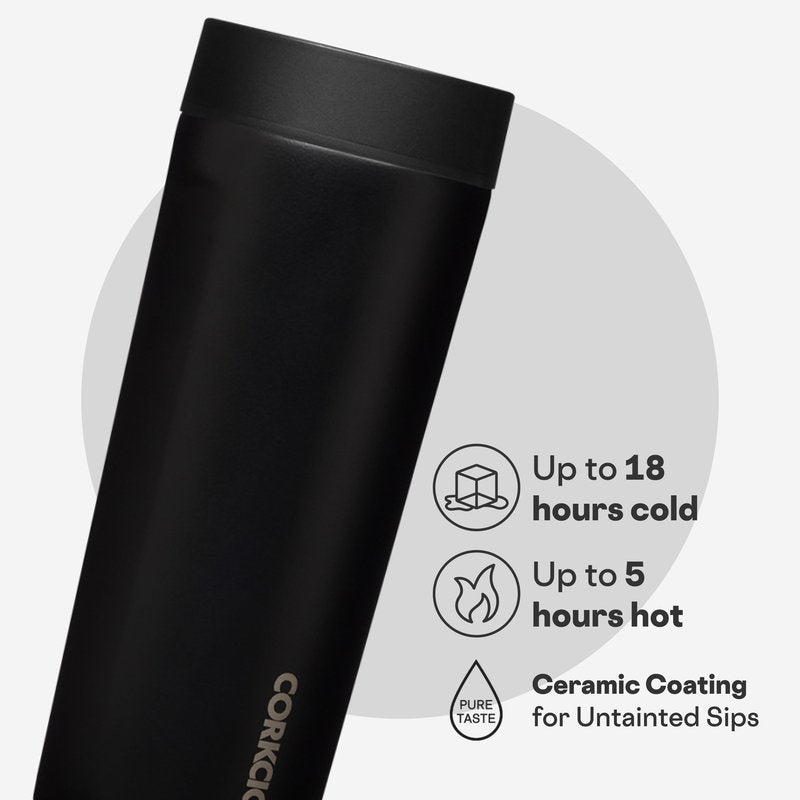 Corkcicle Commuter Cup Travel Mug - Insulated Coffee Mug with Lid - Keeps Drinks Cold 18 Hours - 360° Spill-Proof Sip Lid - Holiday Gift - Great for Gifting Warmth - 17 oz - Matte Black