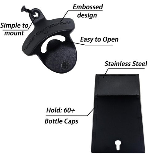 Jumiok Black Beer Opener Wall Mounted Take Your Bottle Top Off Bottle Opener with Cap Catcher Gifts