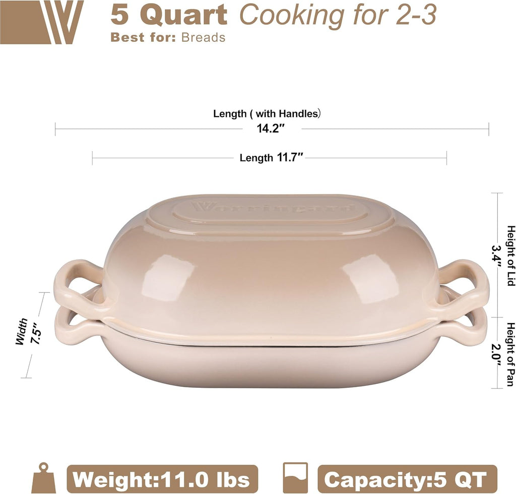 VORRINGARD Enameled Cast Iron Dutch Oven - 5QT Sourdough Bread Pan with Lid | Ideal for Homemade Baking