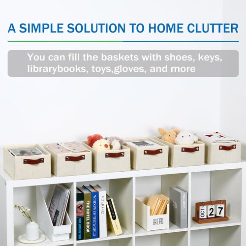 Bidtakay Collapsible Bins for Organizing - 6-Pack Hard Sided Closet Bins Cube Storage Baskets for Cabinet Pantry and Toy Organization - Ivory