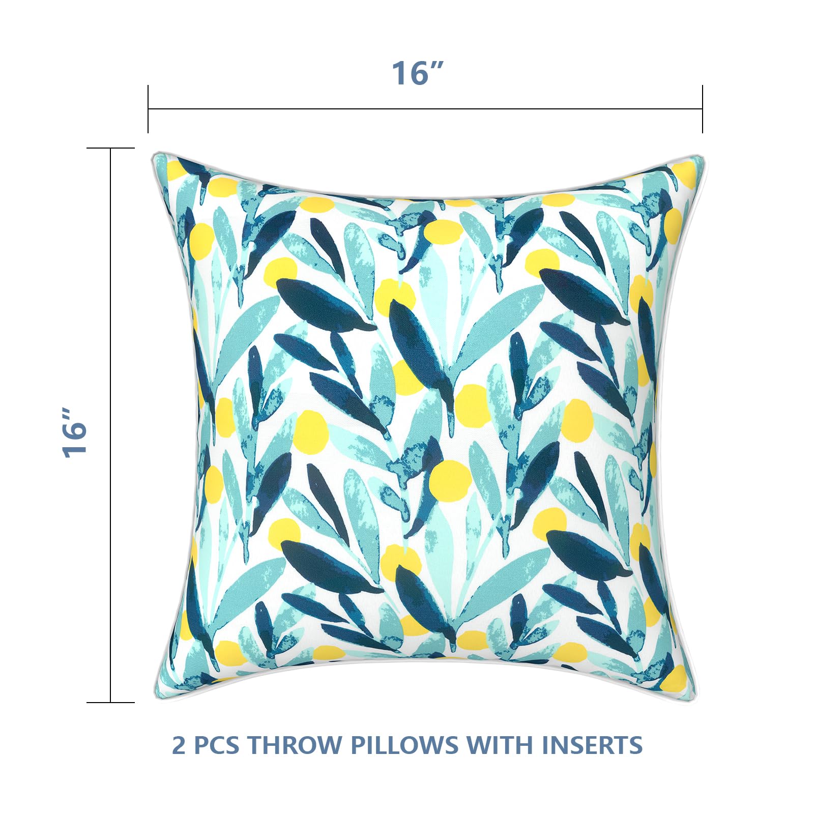 LVTXIII Outdoor Throw Pillows 16x16 Inch Patio Waterproof Square Pillows with Piping Fade Resistant Accent Pillow for Spring Summer Garden Decoration, Set of 2, Leaves Multi
