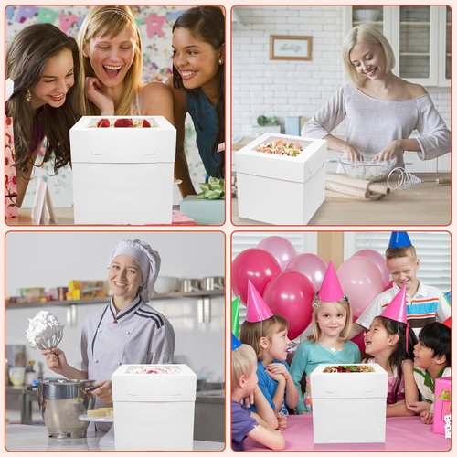 Mcfleet 10-Inch Cake Boxes - 10 Pack Tall Bakery Containers with Window | Disposable White Cardboard for Events