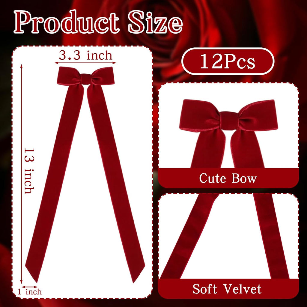 Regine Switzerland 12Pcs Red Christmas Candlestick Bows - 13 Inch Velvet Ribbon for Table Decor & Gift Wrapping