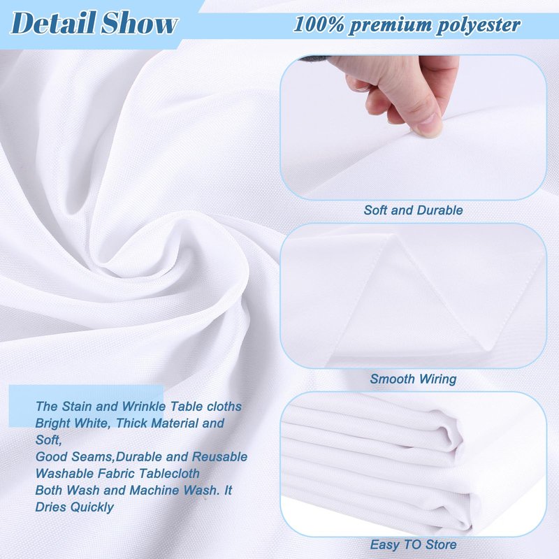 Kesfey 6 Packs White Table Cloths Rectangle 60 x 84 inch Washable Polyester Fabric White Tablecloths for 4 Feet Tables Stain and Wrinkle Resistant Reusable Table Covers for Parties Wedding Banquet