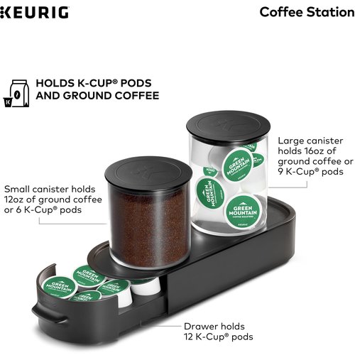 Keurig K-Cup Pod & Ground Coffee Storage Unit, Coffee Storage, Holds up to 12 ounces of Ground Coffee & 12 K-Cup Pods, Black