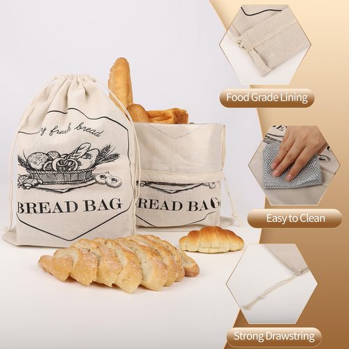 Bread bags for homemade bread with TPU lining, Ljexsvoy sourdough breads bag, and linen bread bag, 2 (13.5 x17.5inch), reusable breads bags,good helper for storing fresh