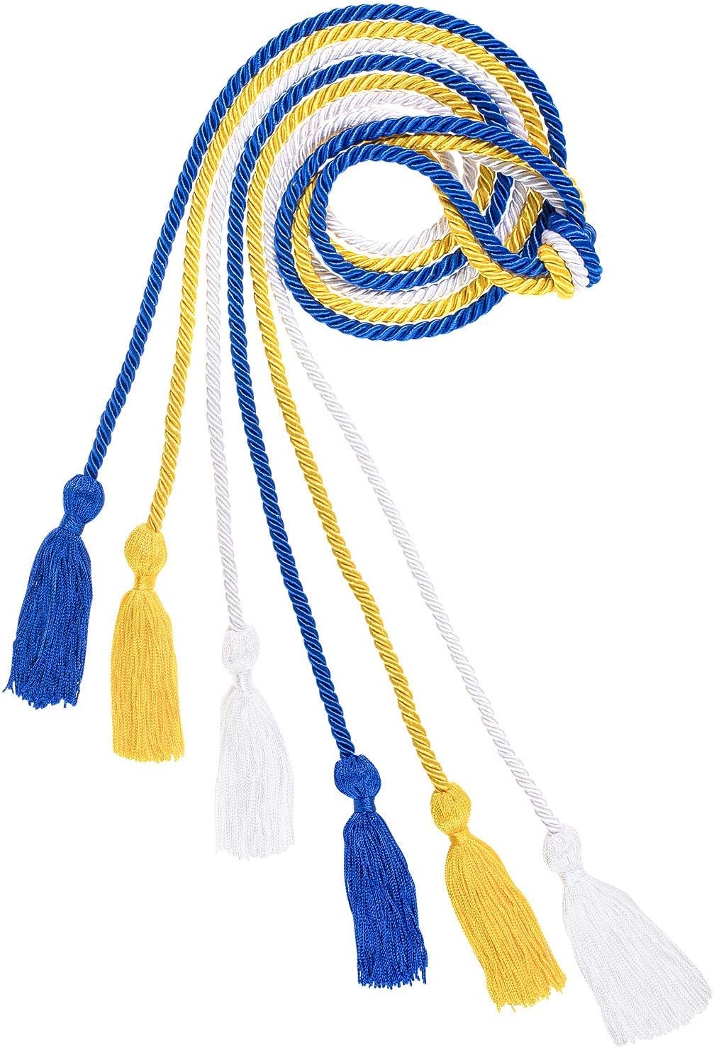 Whaline Graduation Honor Cords - Royal Blue, Gold & White Tassel | 67.7 Inch Rayon Braided Ropes (3 Pcs)