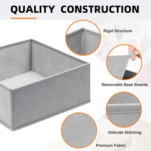Criusia Drawer Organizers - 15 Pack Foldable Fabric Storage Bins for Clothing & Baby Clothes | Grey
